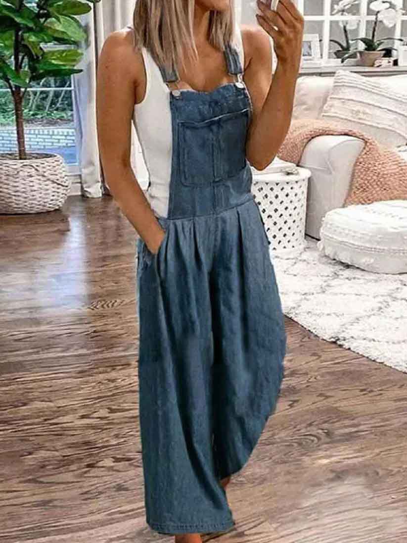 Bellevoga Casual  Fashion Loose Denim Jumpsuit