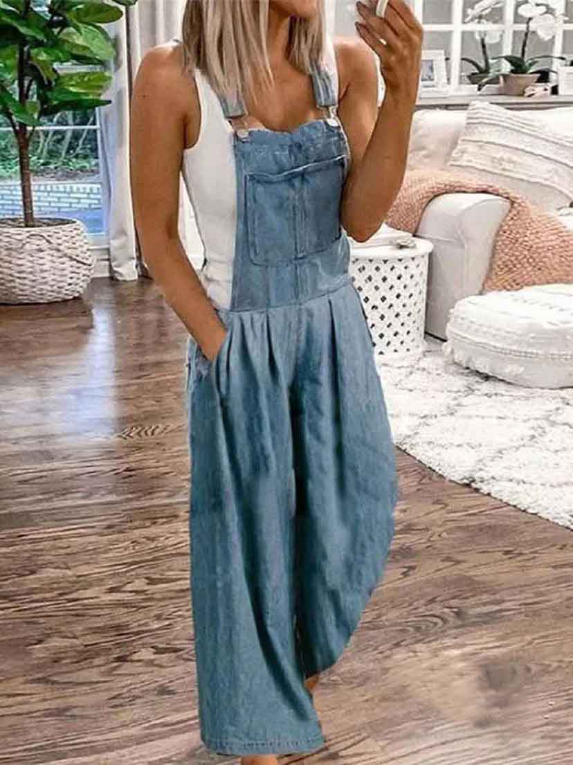 Bellevoga Casual  Fashion Loose Denim Jumpsuit