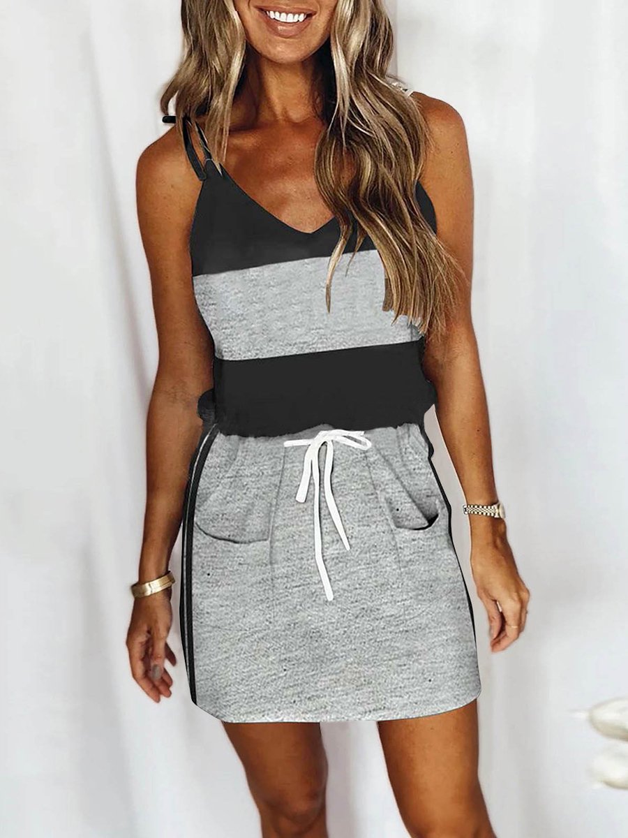 Bellevoga Drawstring Pocket Sleeveless Dress