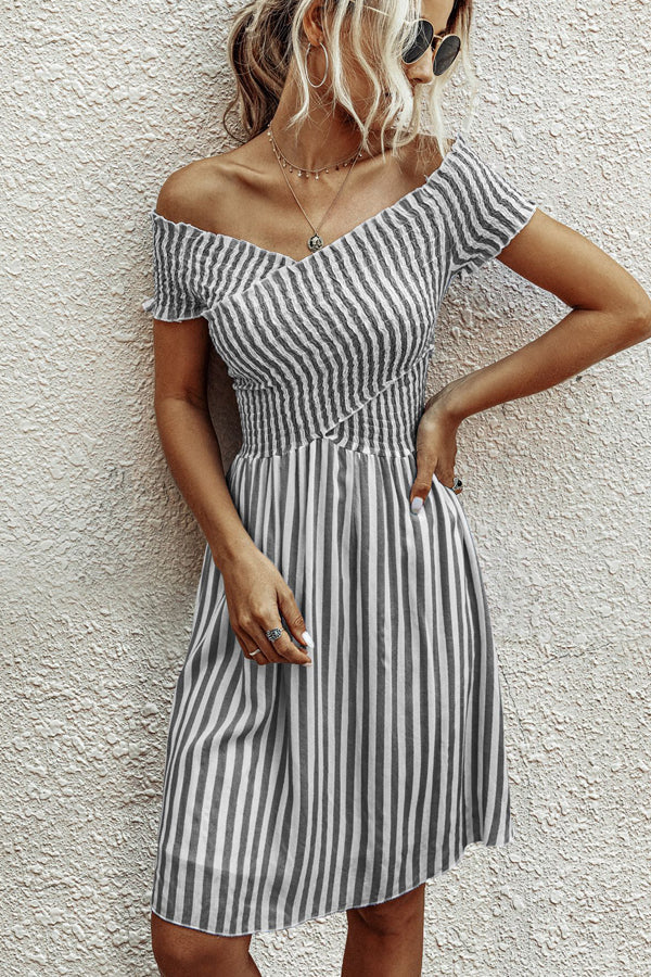 Bellevoga Fashion Short Sleeve Stripe Dress