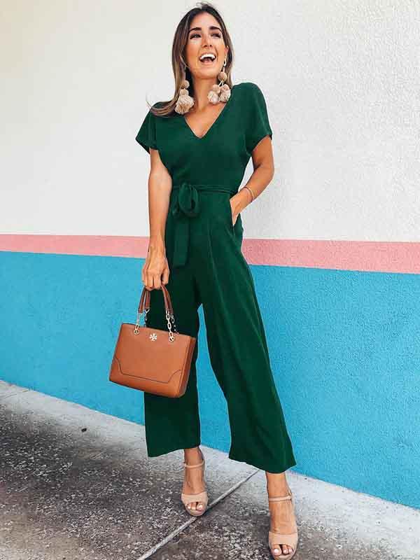 Bellevoga V Neck Lace-up Jumpsuit