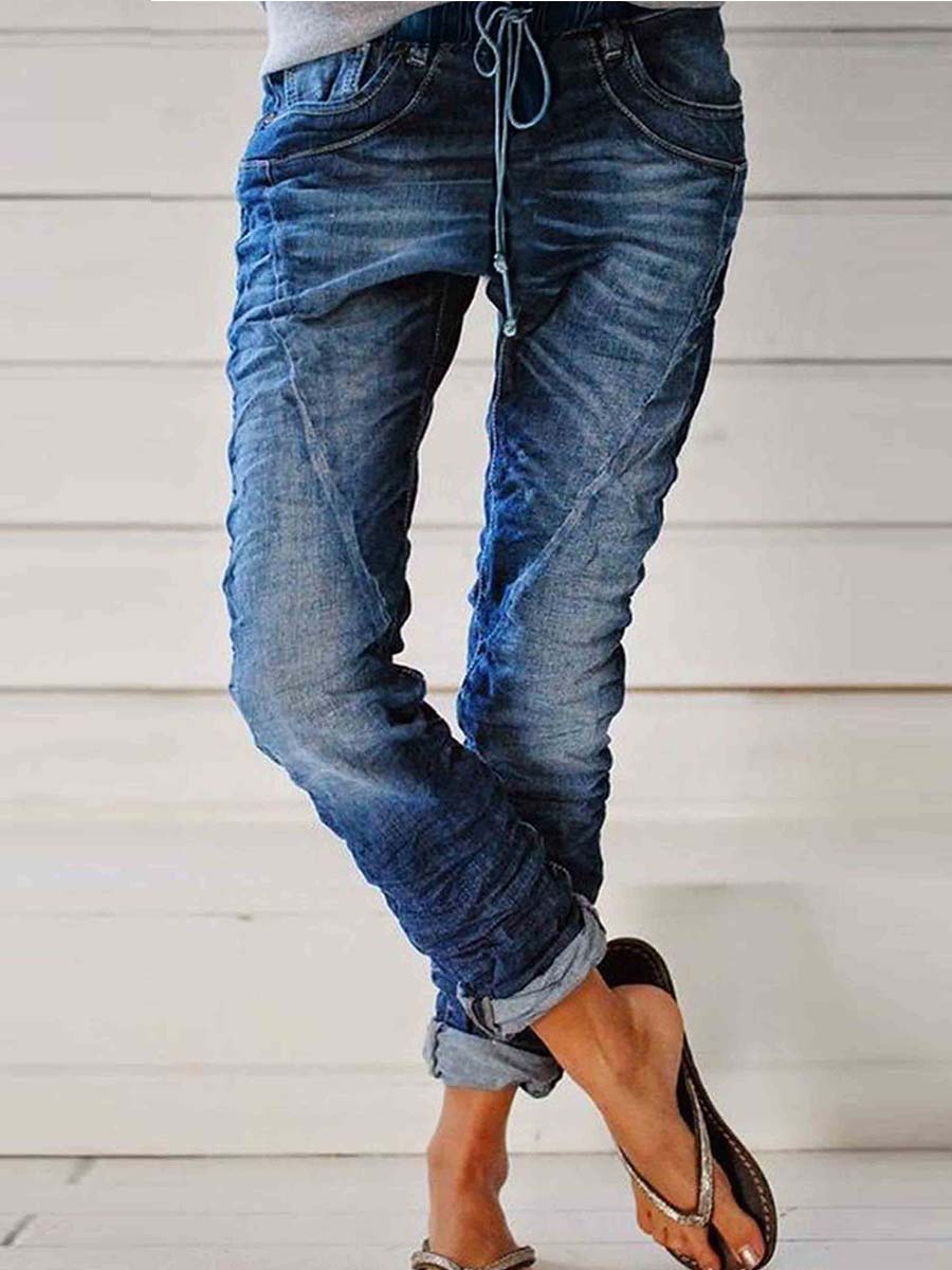 Bellevoga Casual Pockets Self-tie Jeans