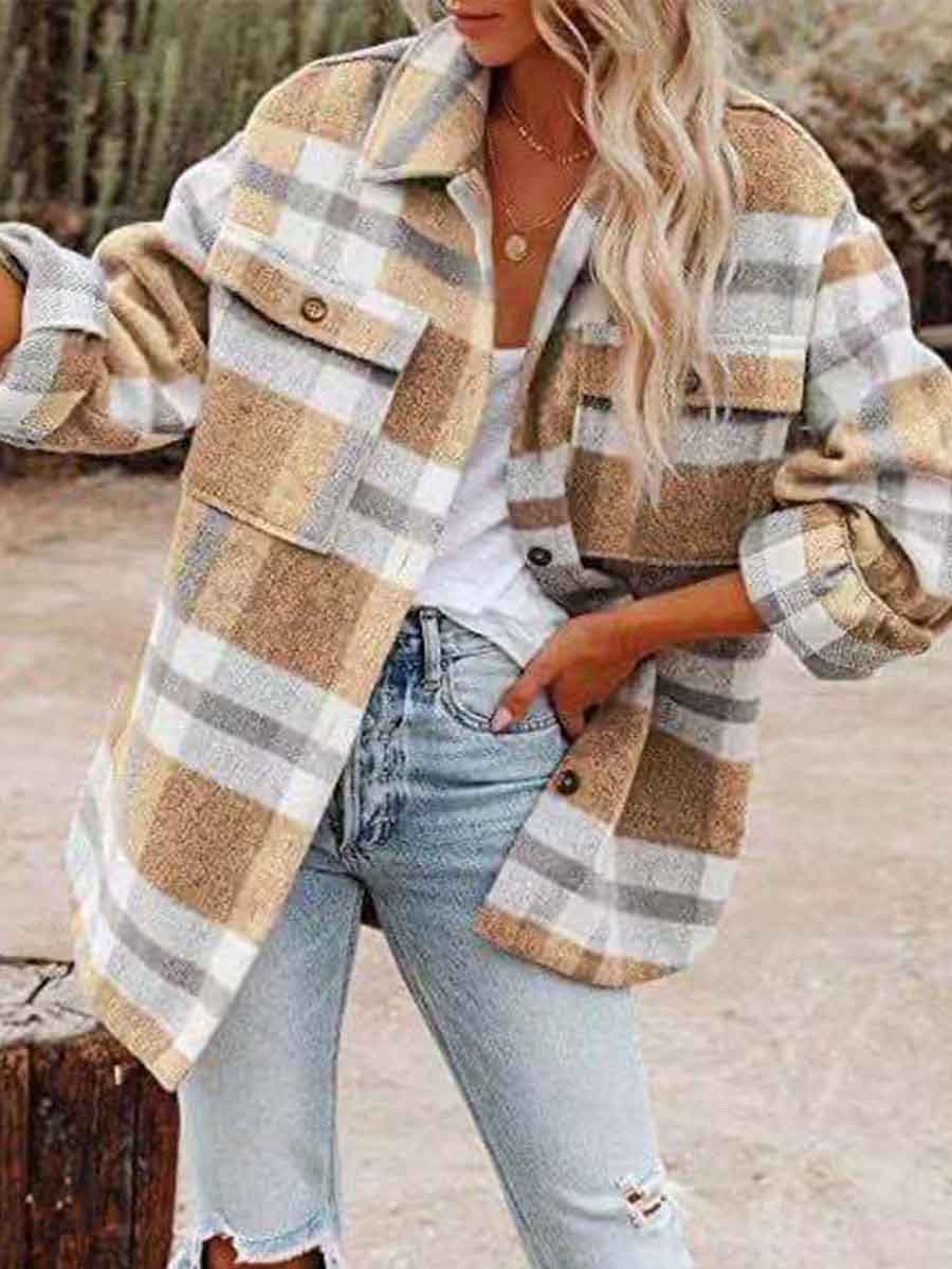 Bellevoga Loose Plaid Shirt Coat