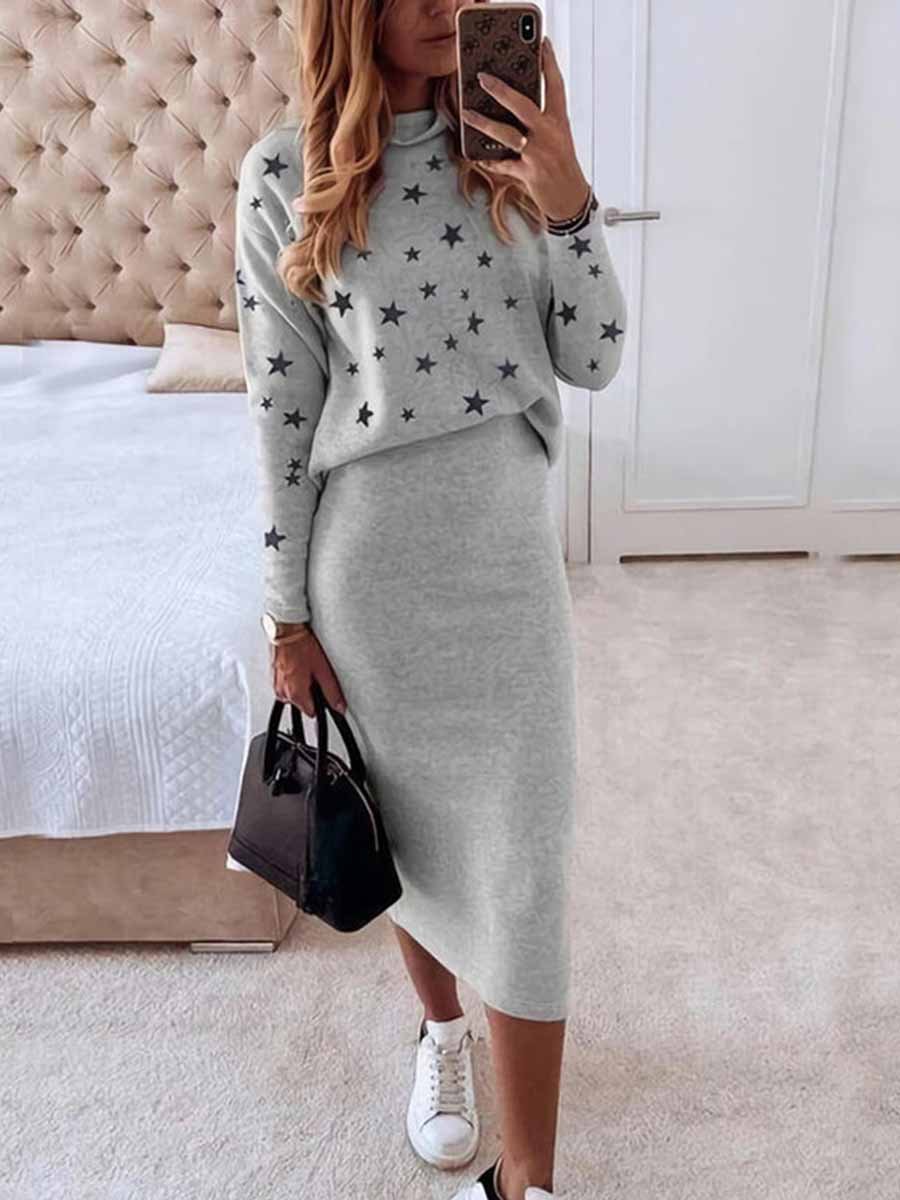 Bellevoga Star Print Knit Skirt Sets