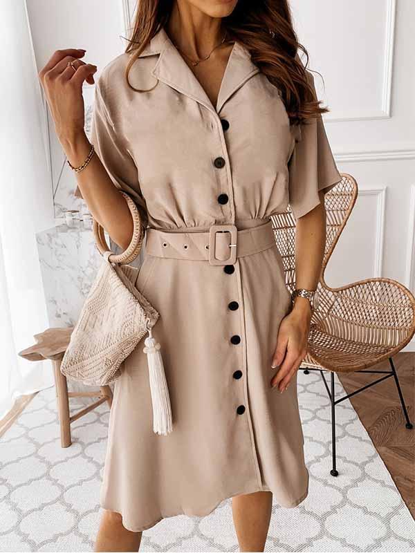 Bellevoga V-Neck Button Shirt Dress