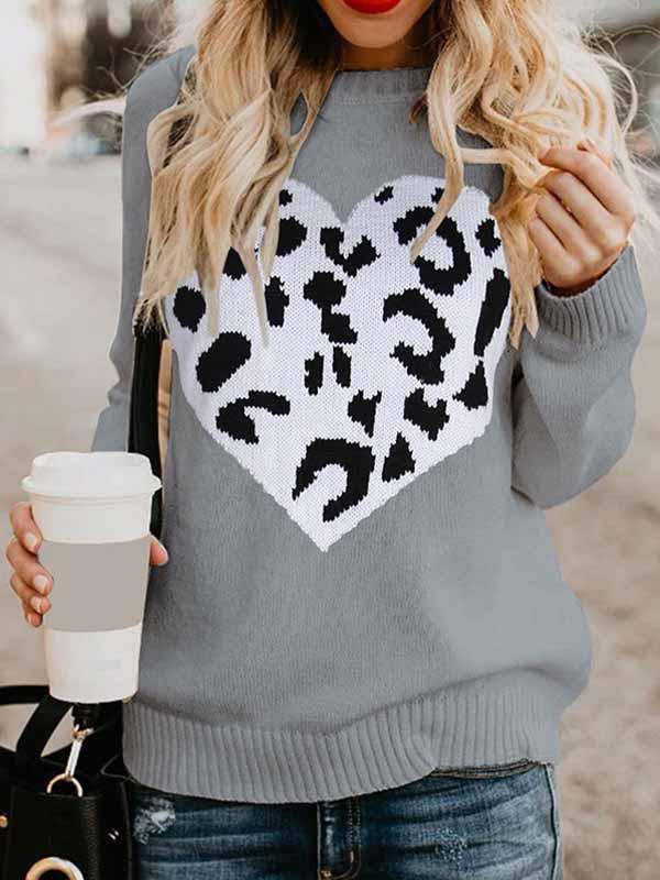 Bellevoga Love Shaped Leopard Sweater