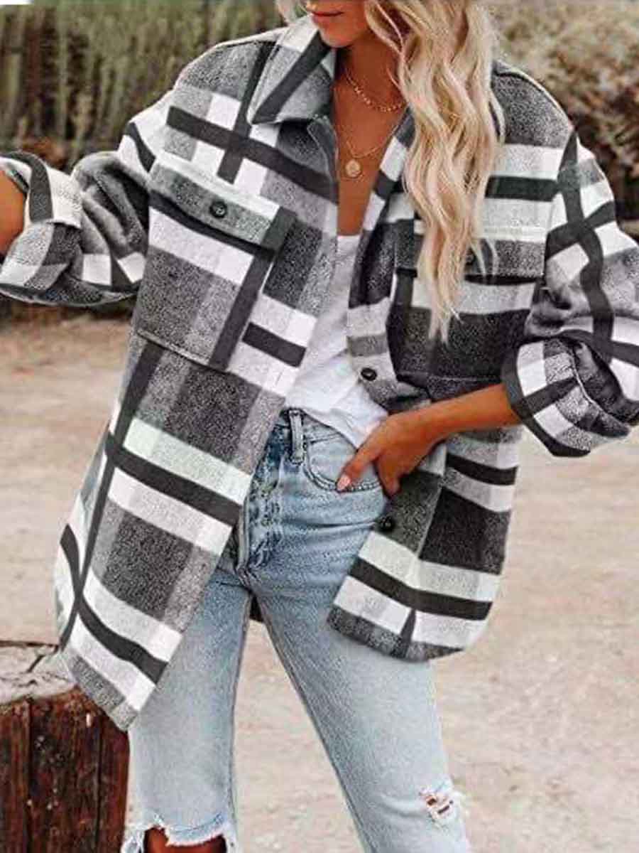 Bellevoga Loose Plaid Shirt Coat