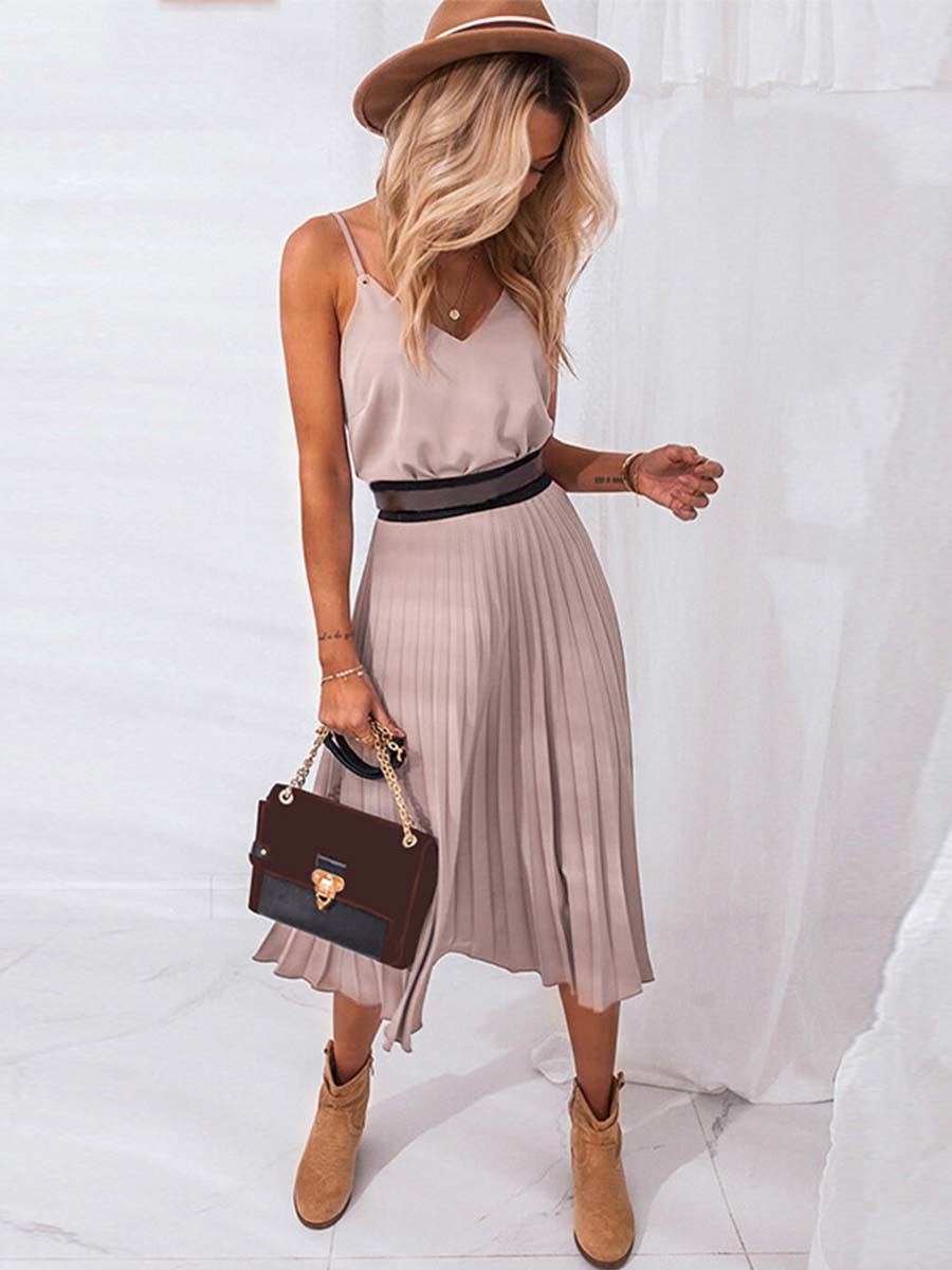 Bellevoga Sexy V-Neck Pleated Dress