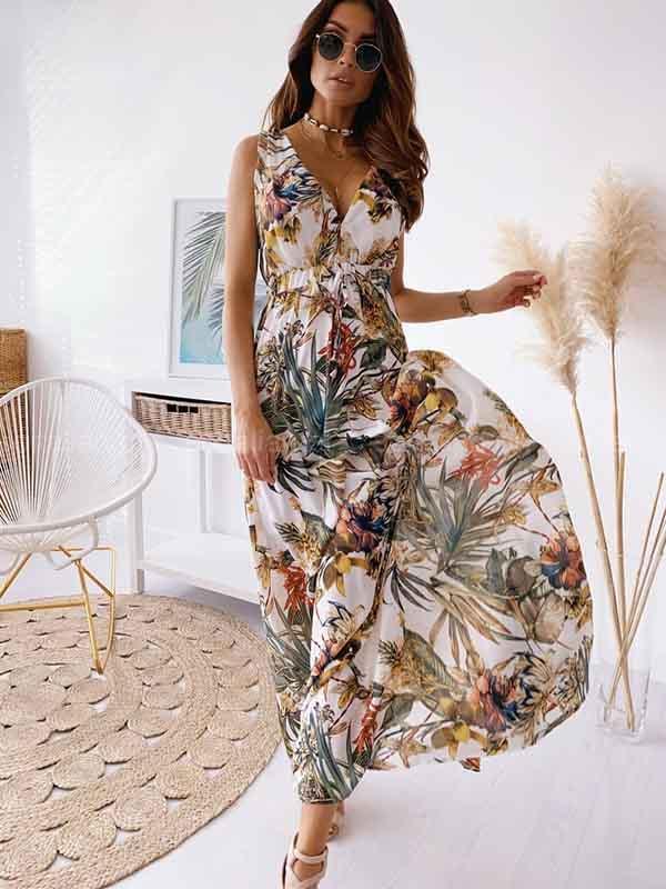 Bellevoga V-Neck Print Maxi Dress