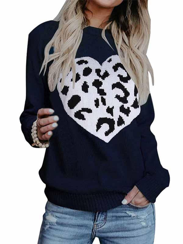 Bellevoga Love Shaped Leopard Sweater