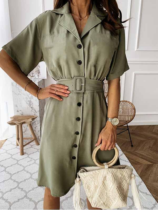 Bellevoga V-Neck Button Shirt Dress