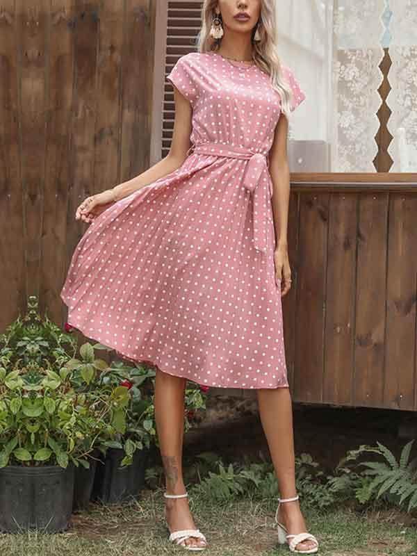 Bellevoga Polka Dot Pleated Dress