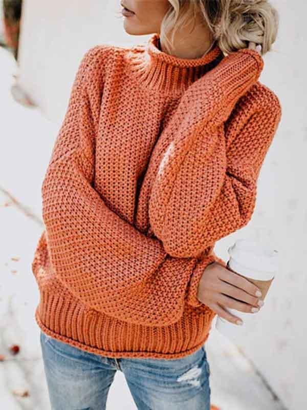 Bellevoga  High Neck Solid Color Sweater