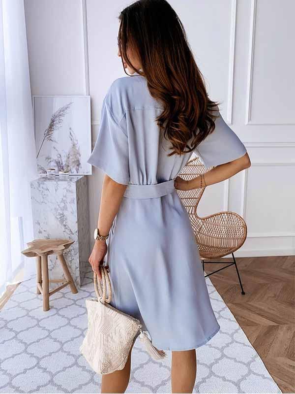 Bellevoga V-Neck Button Shirt Dress