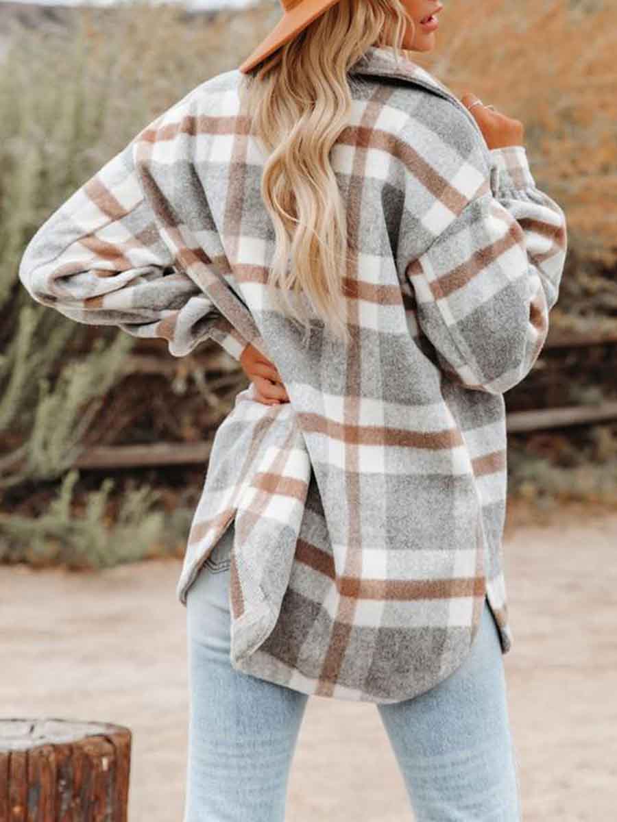 Bellevoga Loose Plaid Shirt Coat