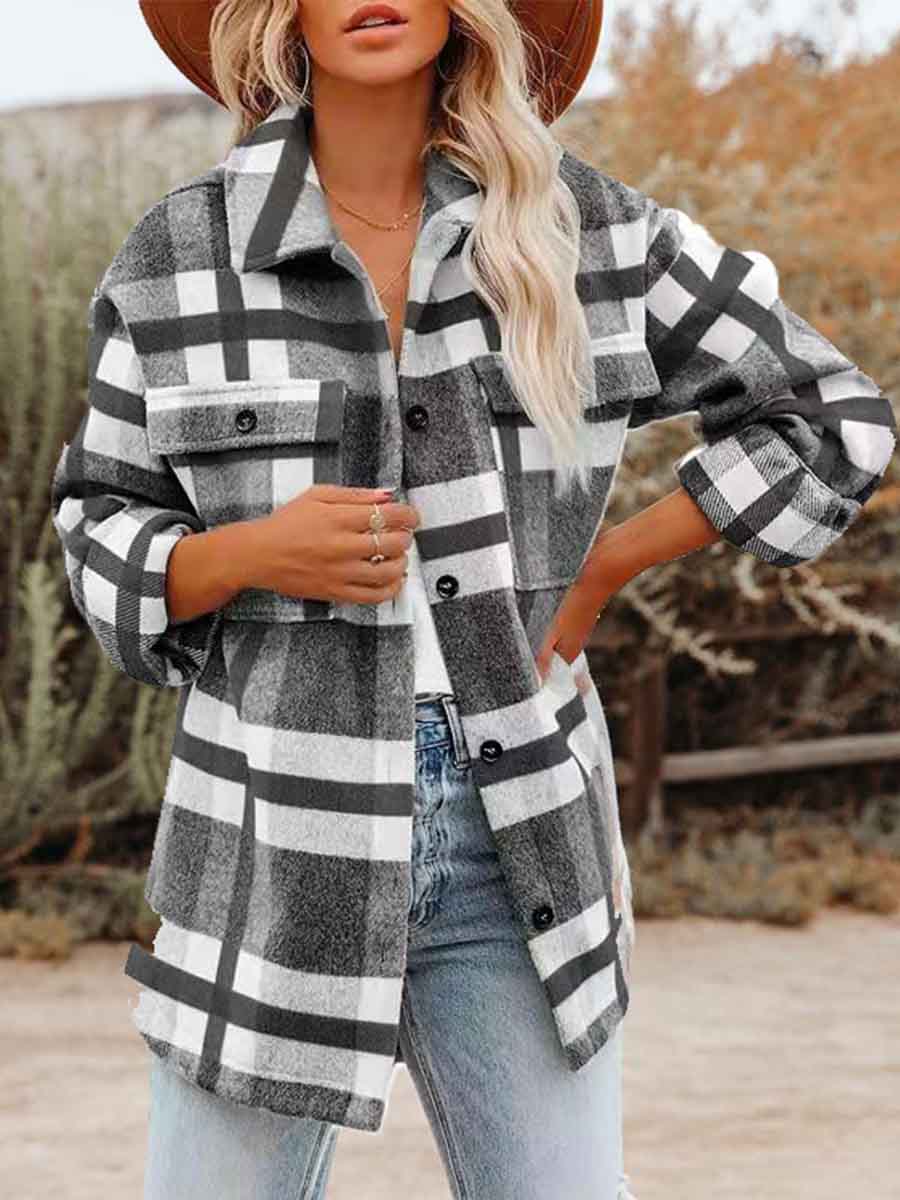 Bellevoga Loose Plaid Shirt Coat