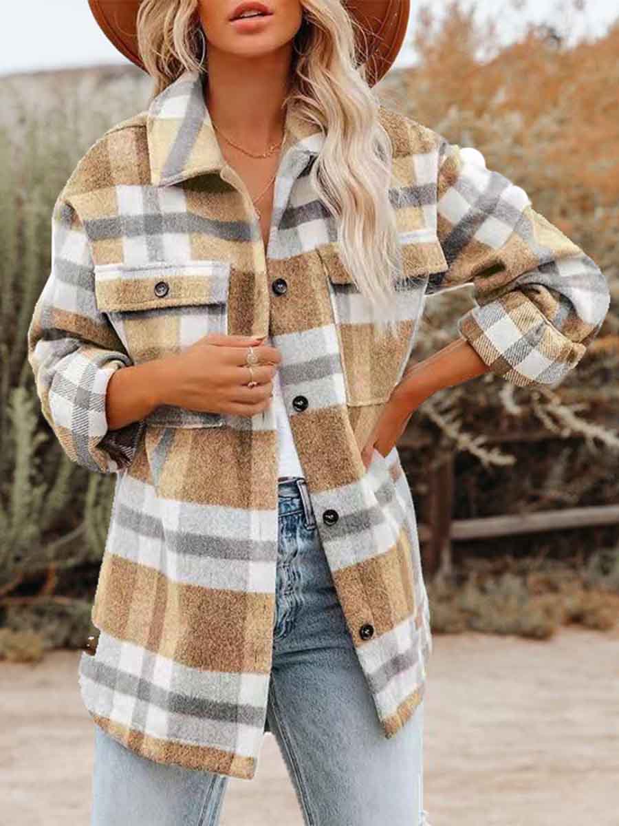 Bellevoga Loose Plaid Shirt Coat