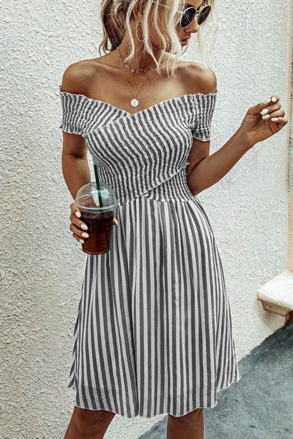 Bellevoga Fashion Short Sleeve Stripe Dress