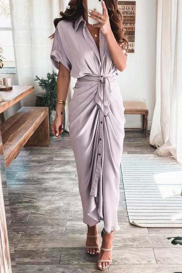 Satin Button Down Style Drape Dress