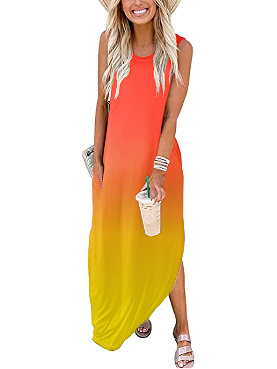 Bellevoga Round Neck Sleeveless Gradient Color Dress