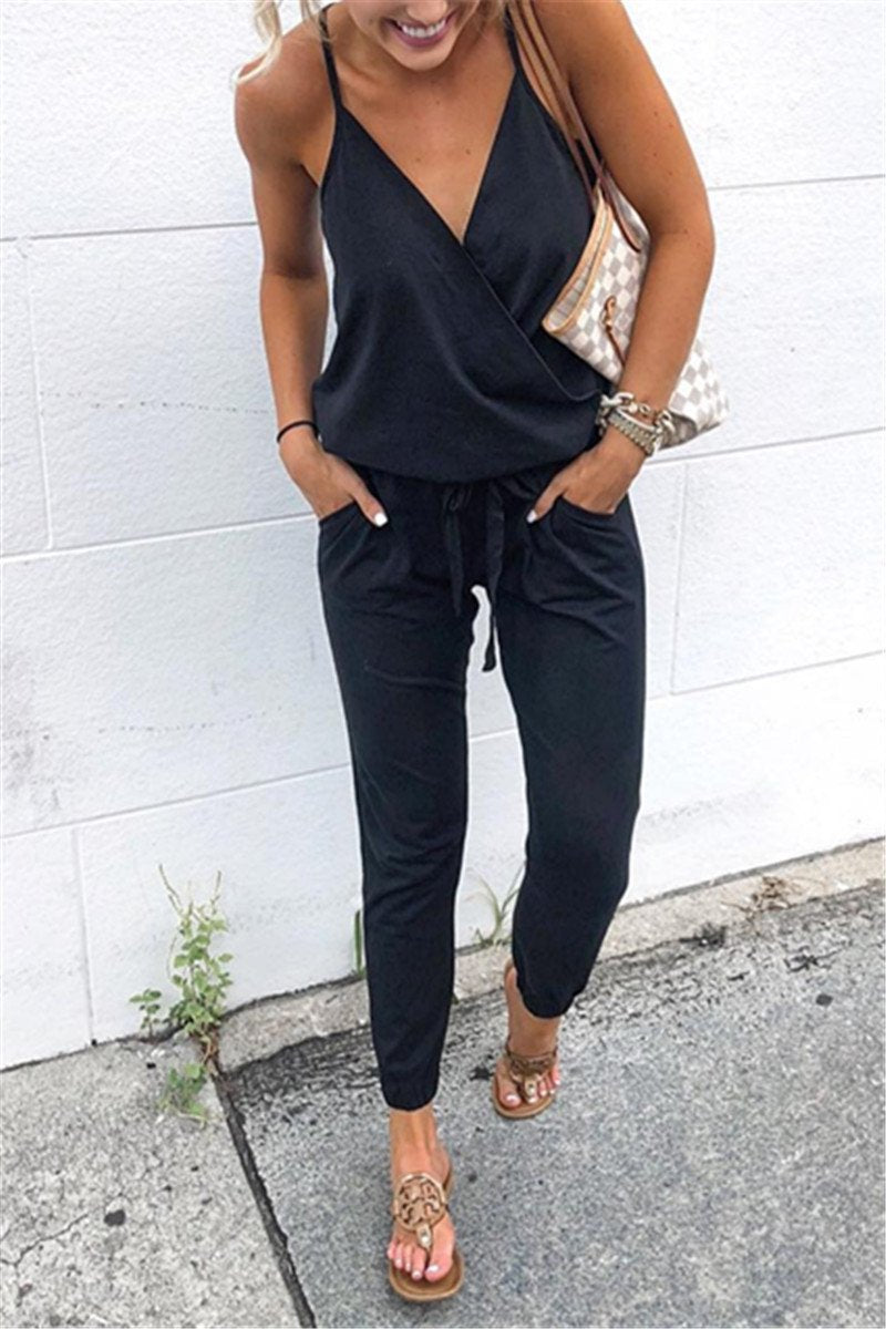 Bellevoga Lace-Up Backless Camisole Jumpsuit