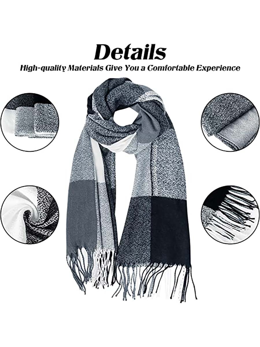 Bellevoga Warm Plaid Tassel Scarf