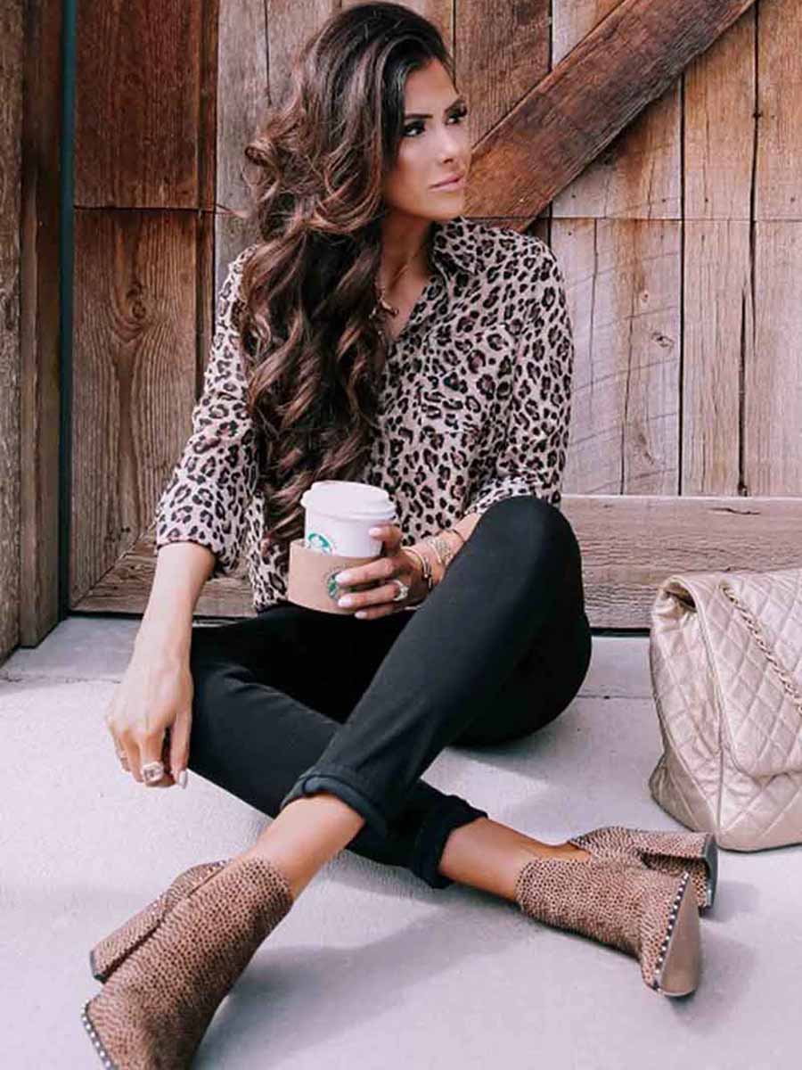 Bellevoga Leopard Print Long Sleeve Shirt