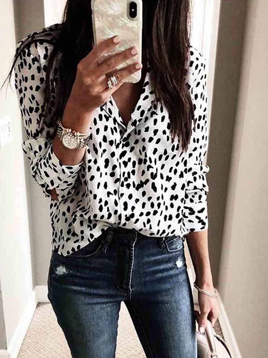 Bellevoga Leopard Print Long Sleeve Shirt