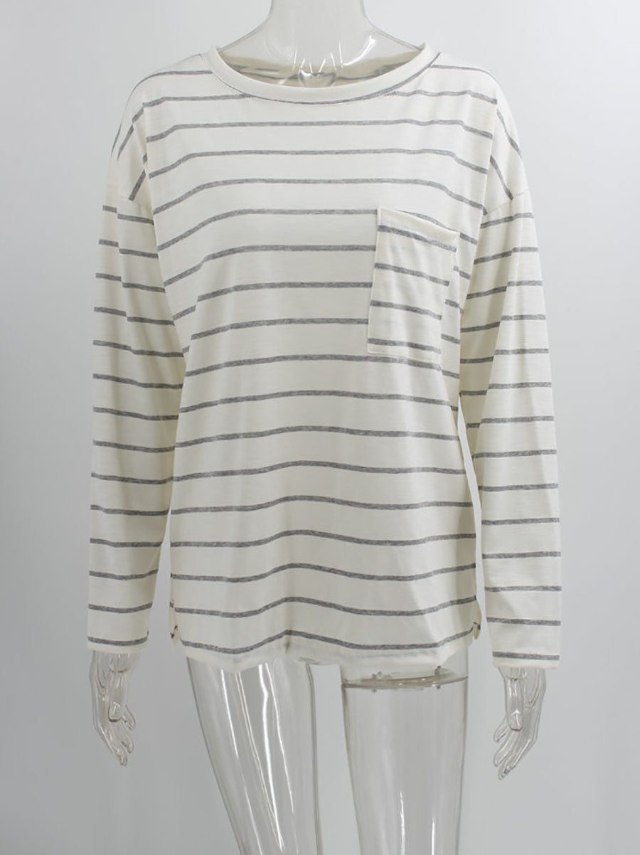 Bellevoga Striped Long Sleeve T-shirt With Pocket