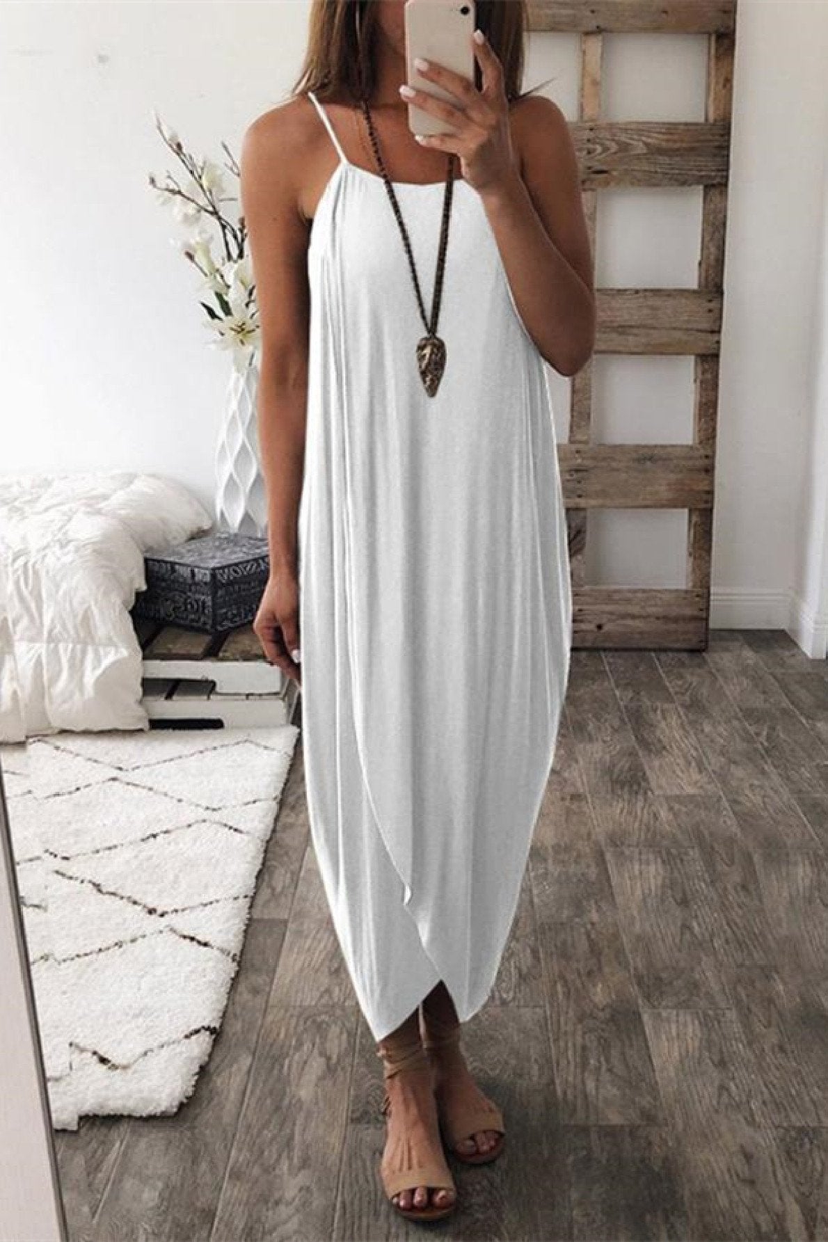 Bellevoga Wrapped Split Solid Cami Beach Dress