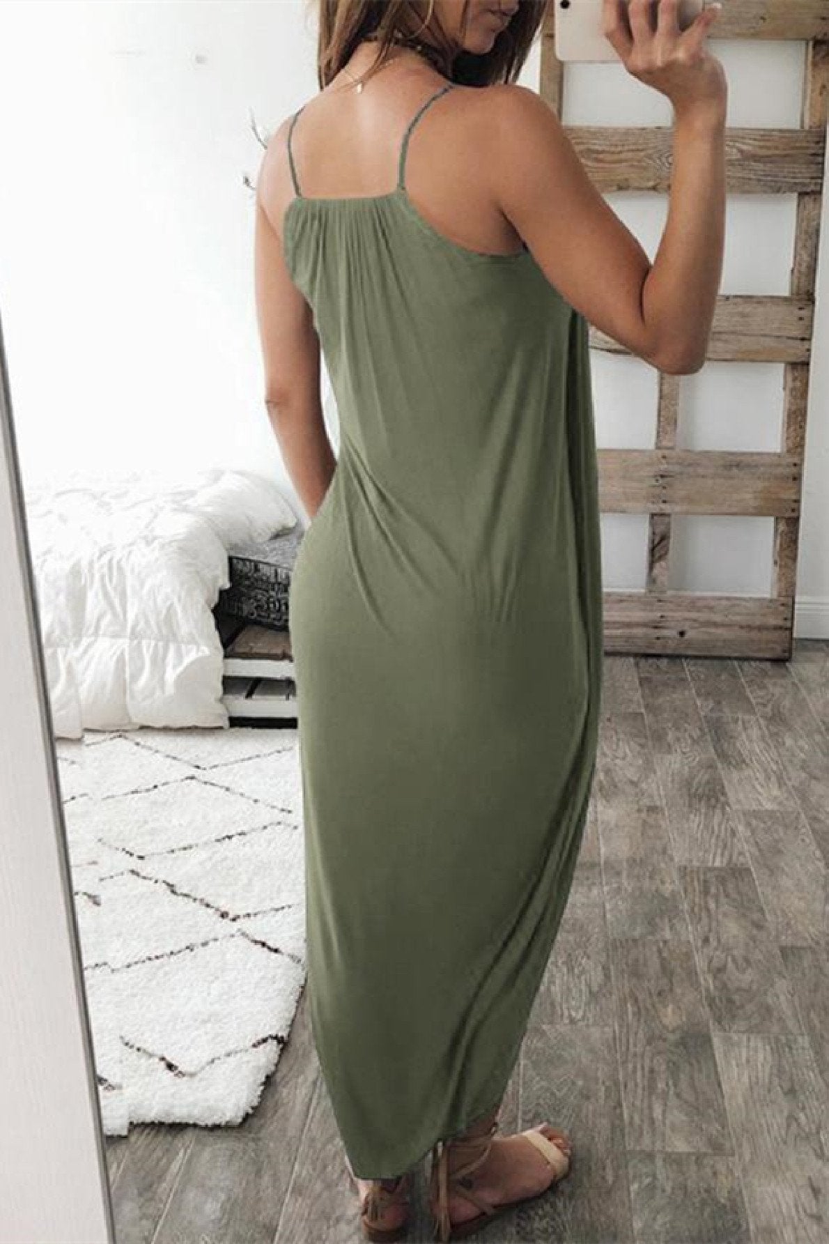 Bellevoga Wrapped Split Solid Cami Beach Dress