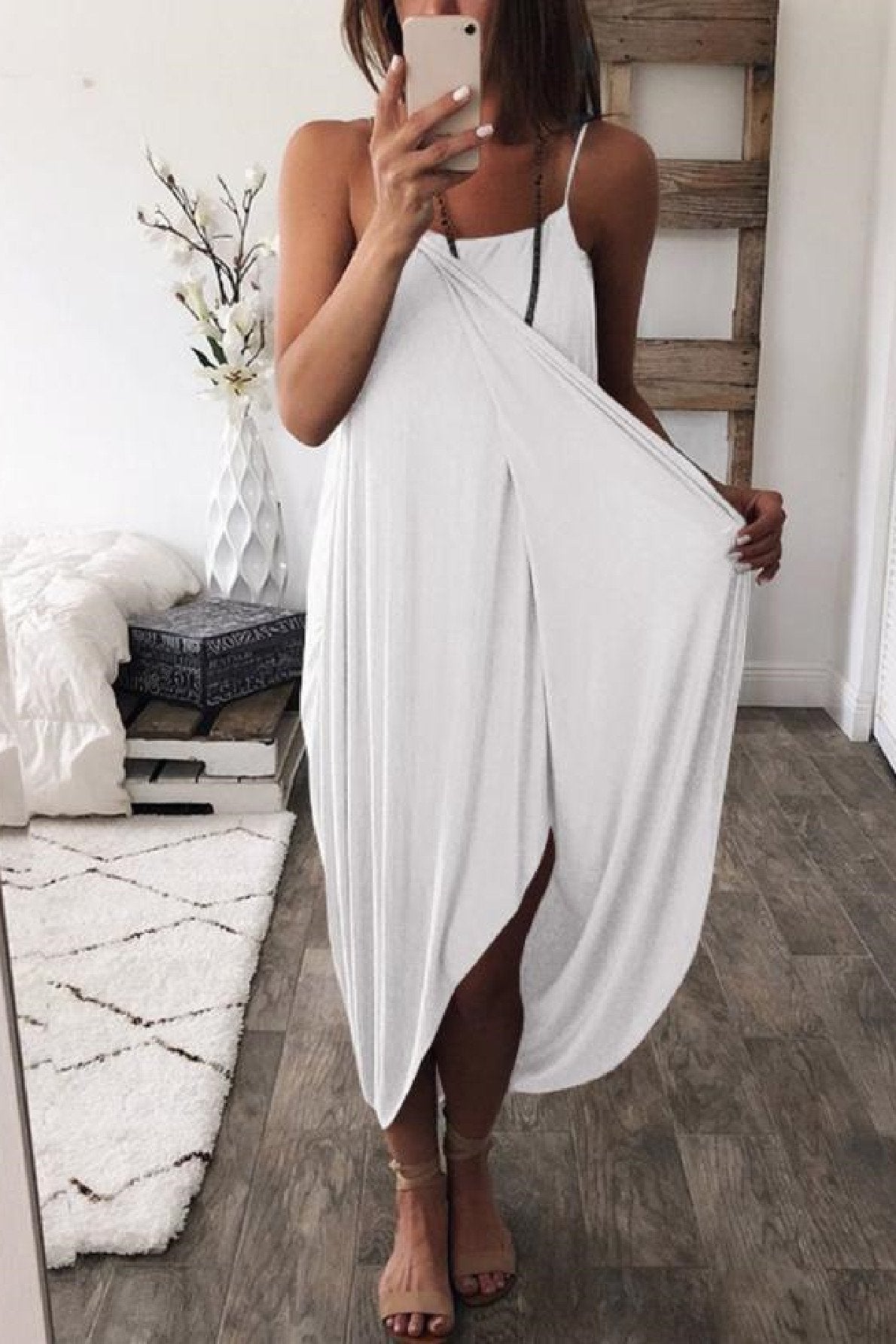 Bellevoga Wrapped Split Solid Cami Beach Dress