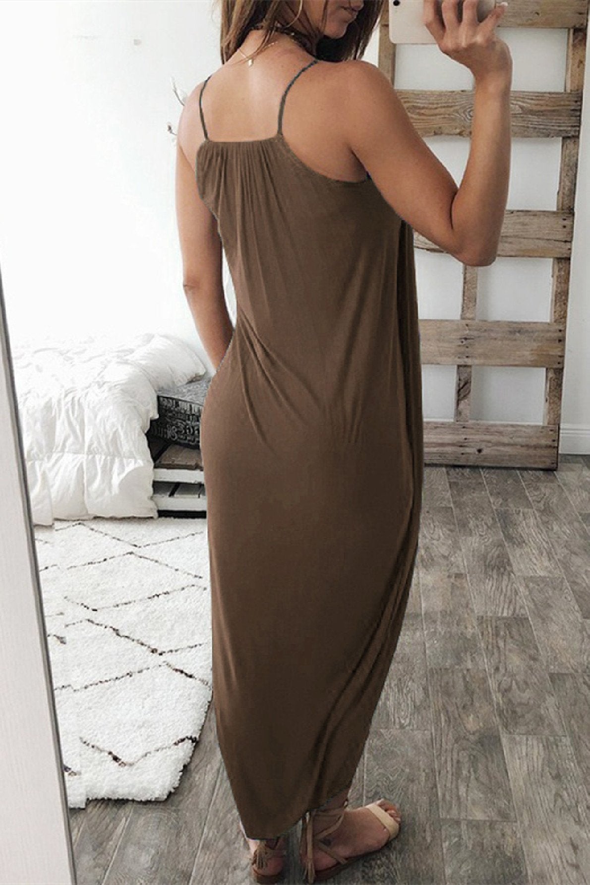 Bellevoga Wrapped Split Solid Cami Beach Dress