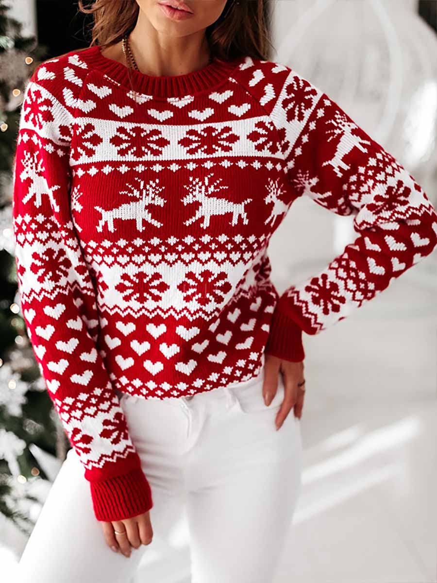 Bellevoga Snowflake Moose Christmas Sweater