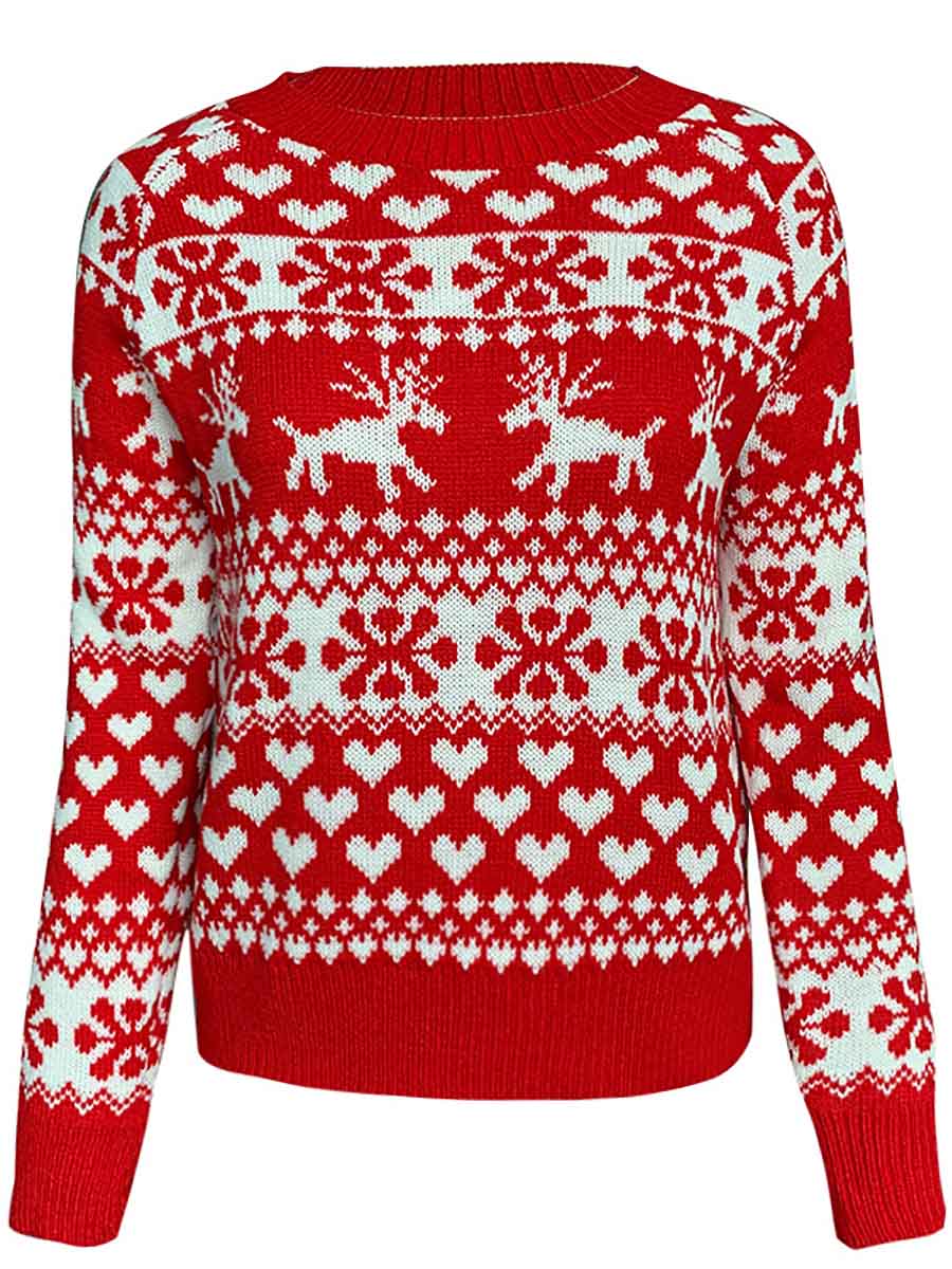 Bellevoga Snowflake Moose Christmas Sweater