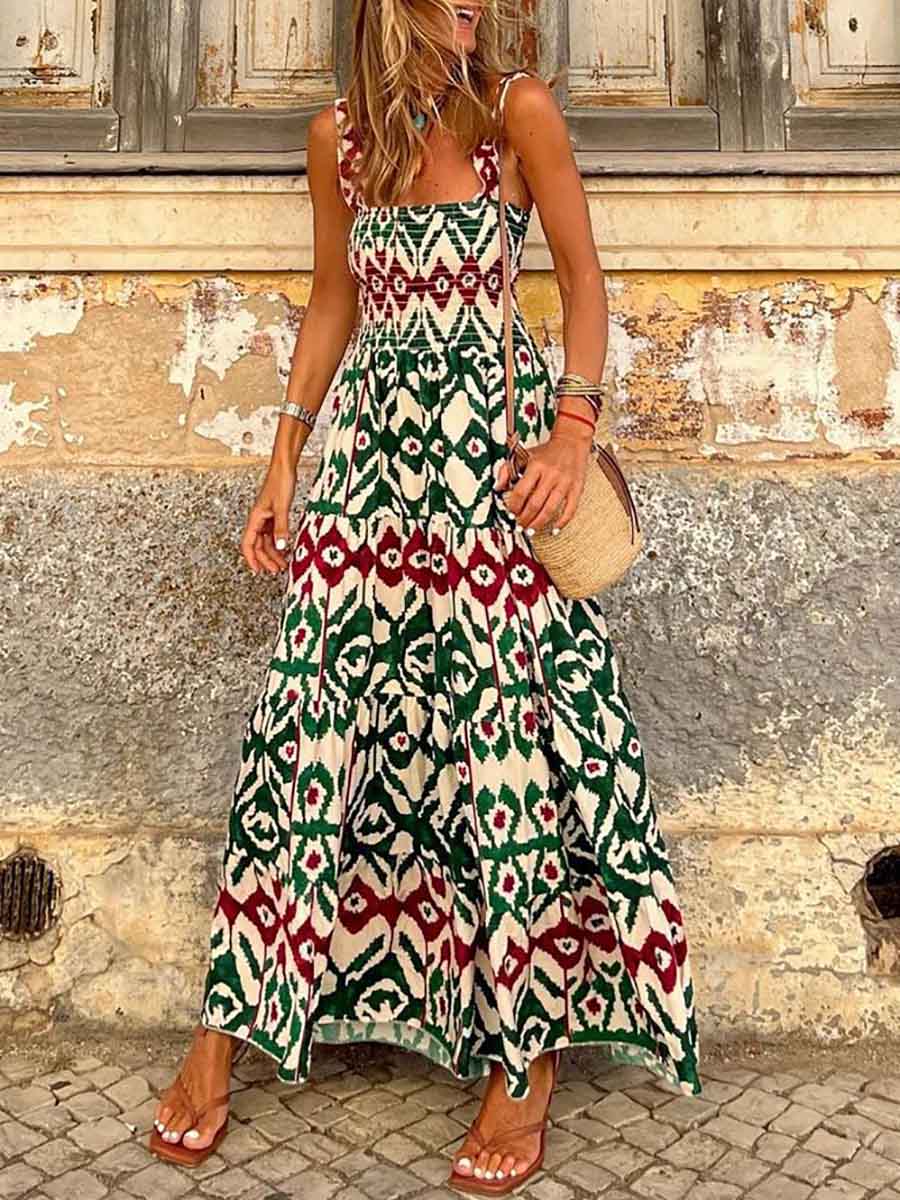 Bellevoga Printed Halter Beach Resort Dress(3 Colors)