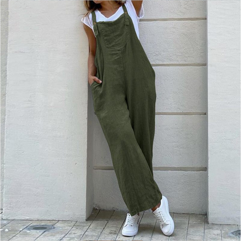 Bellevoga Suspenders Solid Color Long Jumpsuit(3 colors)