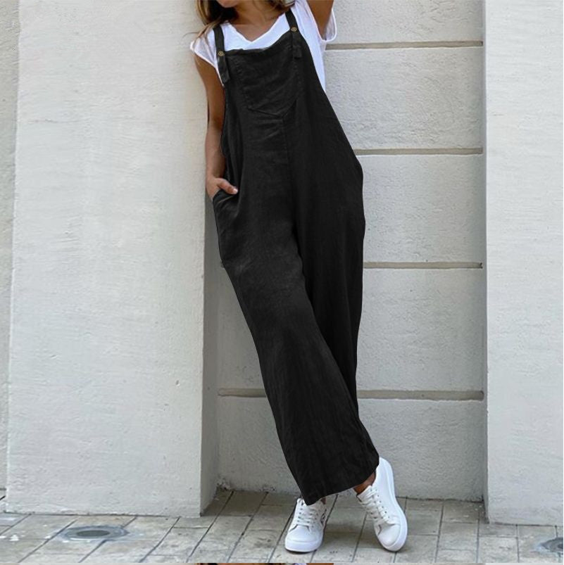 Bellevoga Suspenders Solid Color Long Jumpsuit(3 colors)