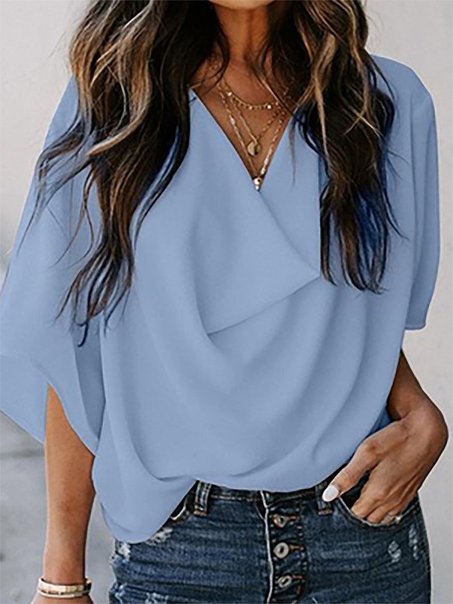 Bellevoga V-Neck Loose Mid-Sleeve T-Shirt(7 colors)