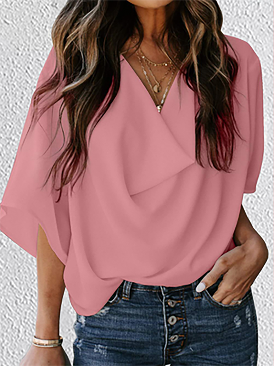 Bellevoga V-Neck Loose Mid-Sleeve T-Shirt(7 colors)