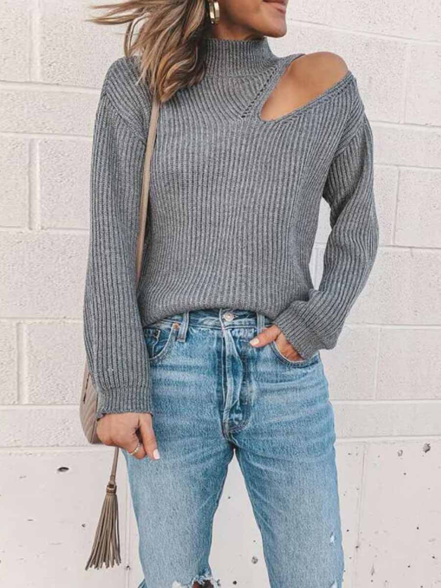 Bellevoga Off Shoulder Slim Sweater