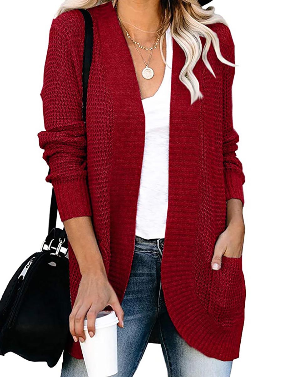 Bellevoga Solid Color Long Sleeve Knitted Cardigan（5 colors）