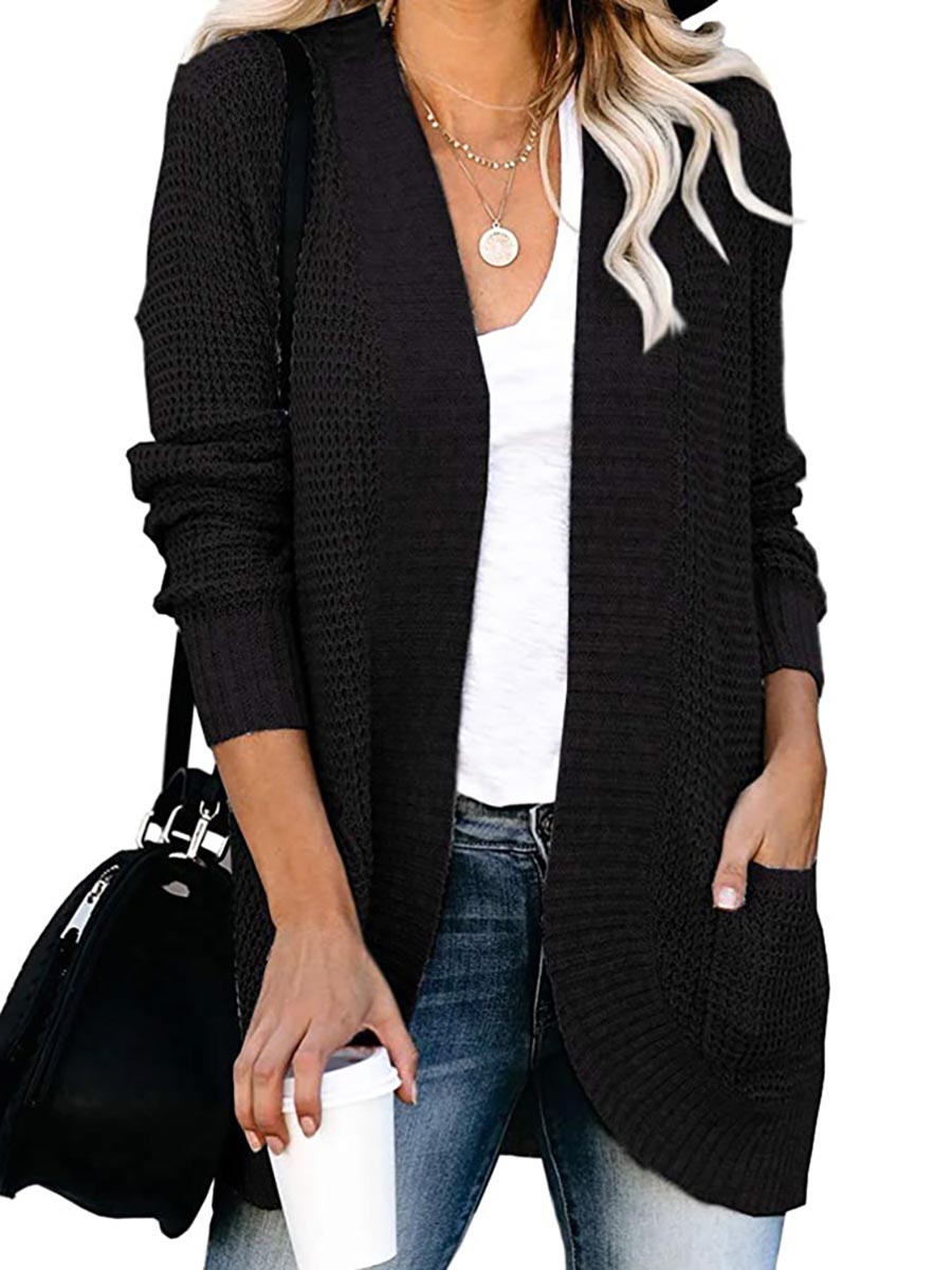 Bellevoga Solid Color Long Sleeve Knitted Cardigan（5 colors）