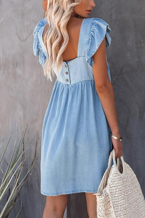 Bellevoga Fashion Casual Ruffle Backless Slim Dress