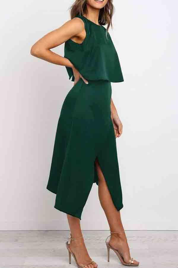 Bellevoga Fashion O-Neck Open Two-Piece Dress