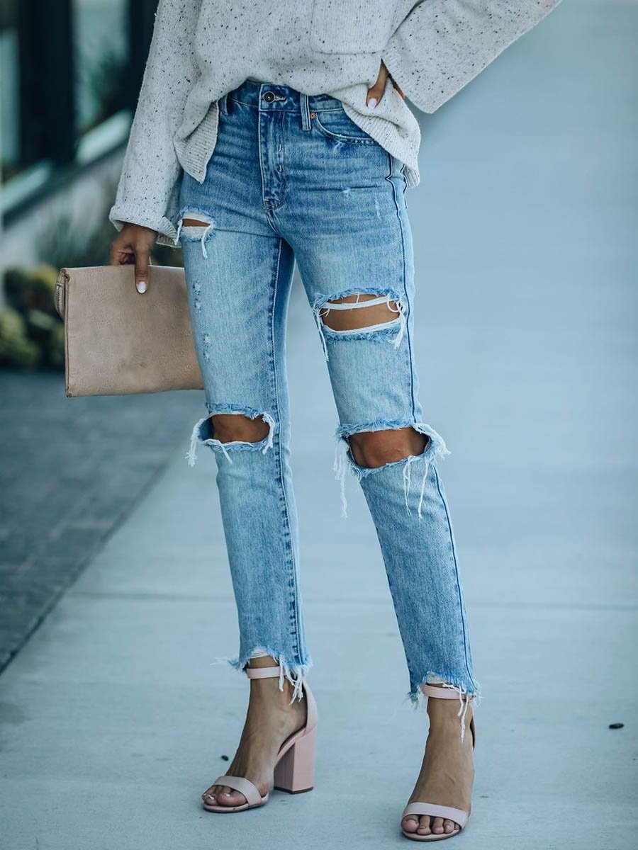 Bellevoga Denim Zerrissene Ripped Jeans