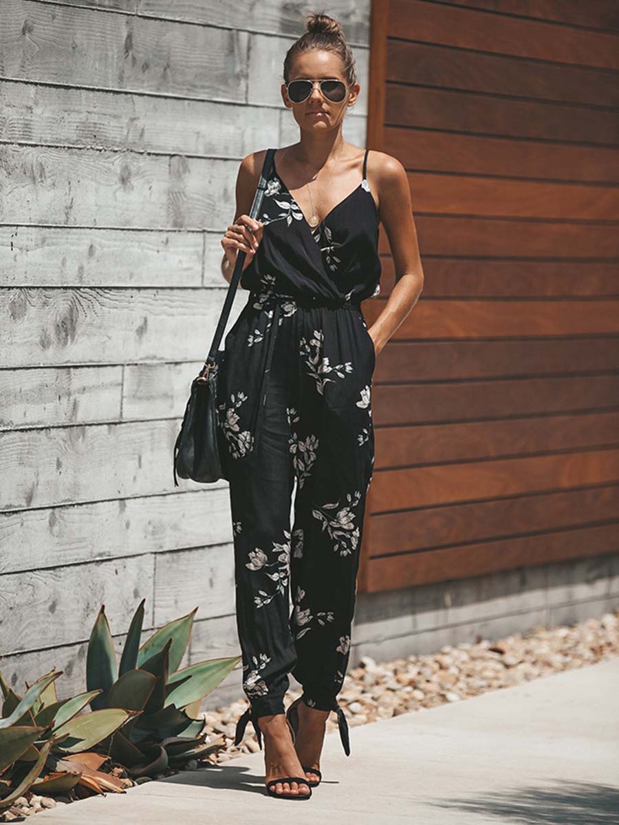 Bellevoga Sexy Printed Pocket Jumpsuit