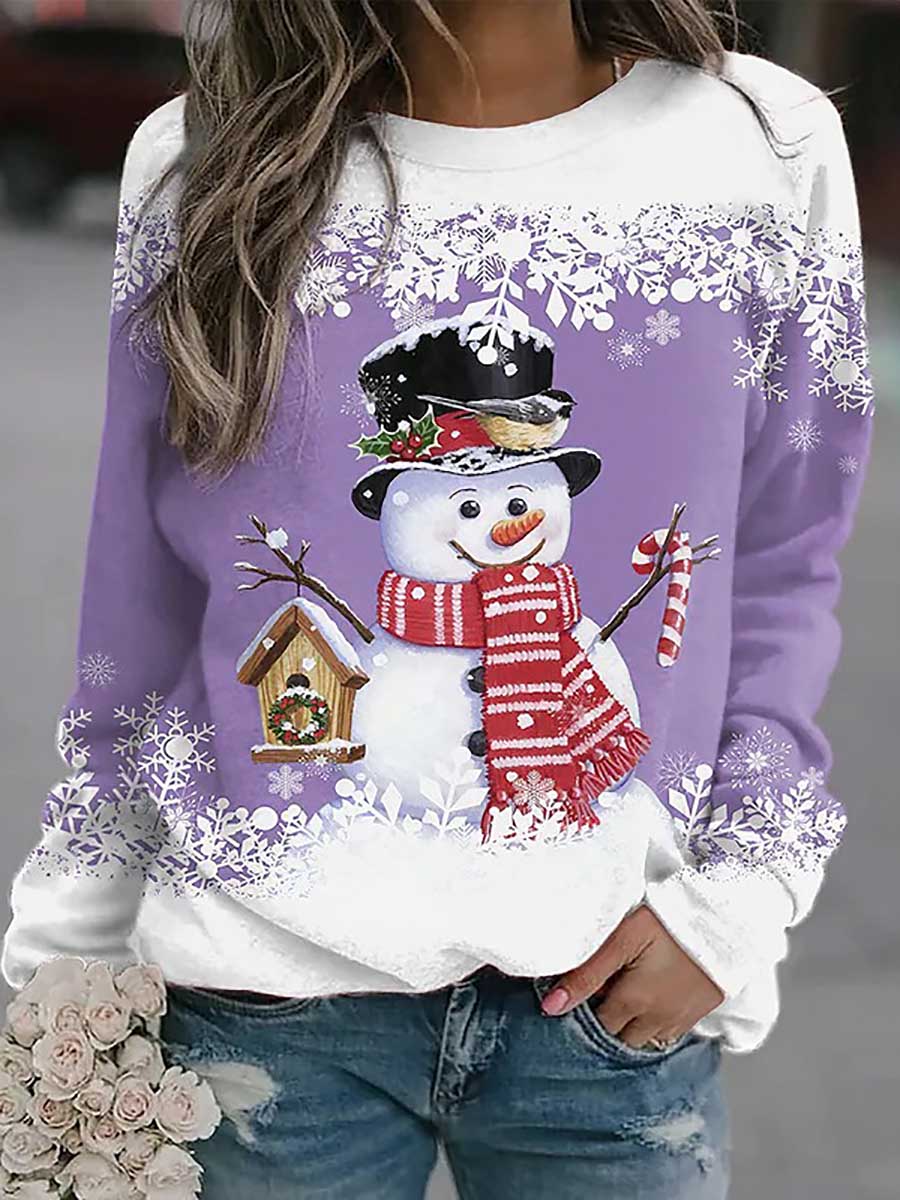 Bellevoga Christmas snowman print loose sweater(8 colors)