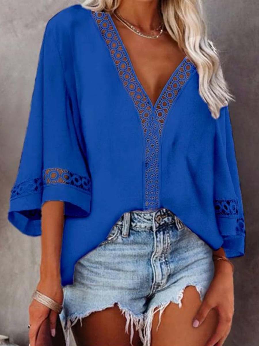 Stunnncal Lace V-neck Shirt（5 colors）