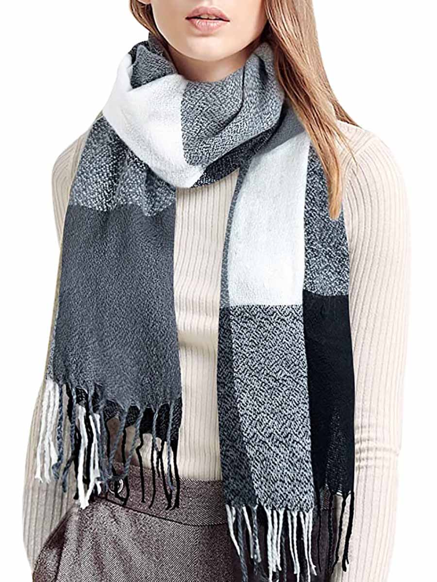 Bellevoga Warm Plaid Tassel Scarf